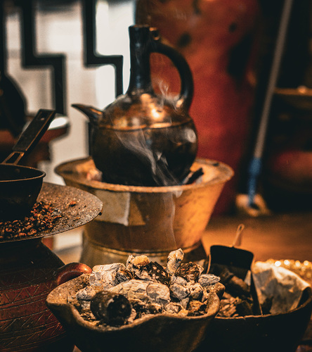 A picture of a traditional Ethiopian coffee ceremony