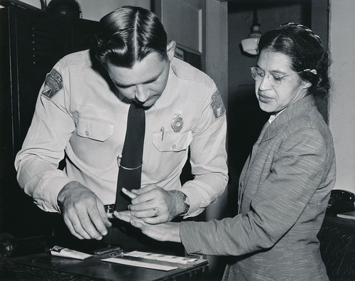 Rosa Parks being fringerprinted