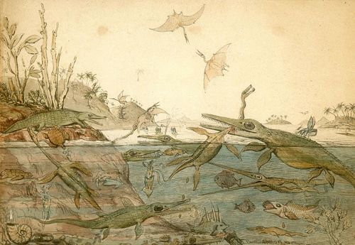 A painting of dinosaurs from 1830. 