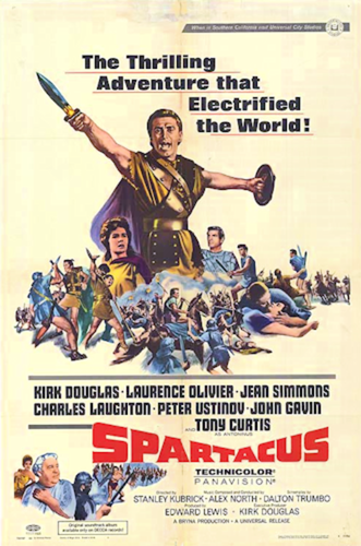 The poster for the 1960 film "Spartacus" starring Kirk Douglas. 