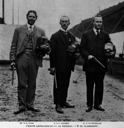 A photograph of the 1908 U.S. pistol dueling team.
