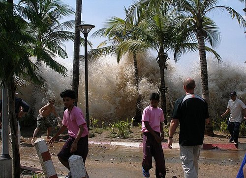 The tsunami making landfall in Thailand. 