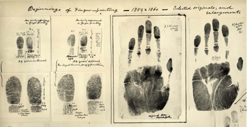 Fingerprints taken by James Hershel c. 1859. Herschel is credited as being the first European of note to realise the value of fingerprints for identification. 