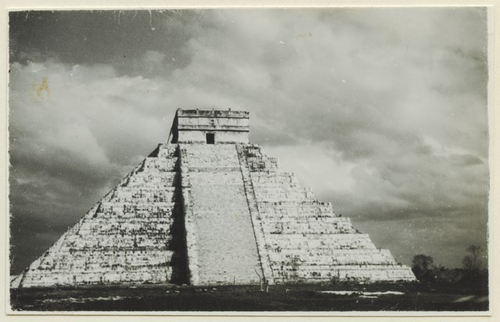 One of the earliest photographs of the Maya pyramid, Chichén Itzá (also known as El Castillo), taken in 1932. 