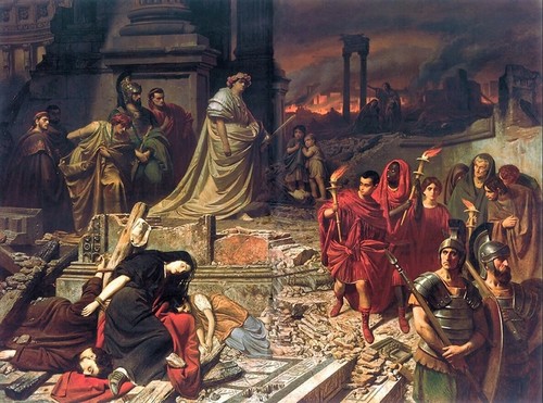 ‘Nero Views the Burning of Rome” by Carl Theodor von Piloty, 1861.  