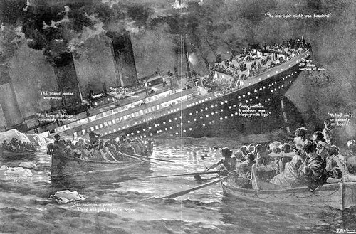 A depiction of Titanic's submerged bow.